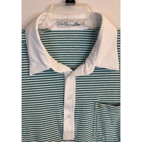 CRIQUET Mens Green White Striped Short Sleeve Polo XXL Cotton Golf Preppy Casual - Picture 8 of 10
